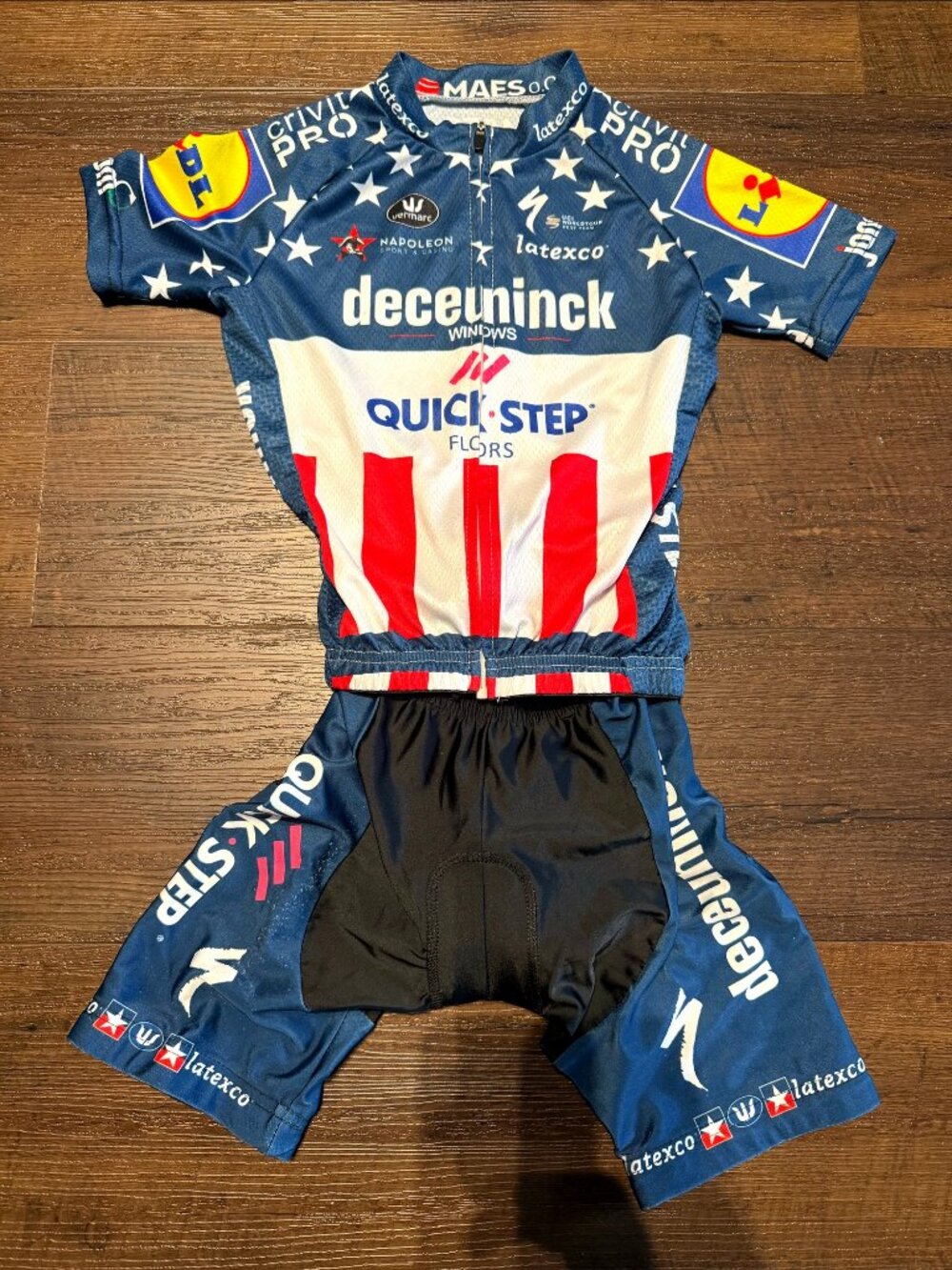 Kids 6Y Deceuninck Quick-Step US National Champ Cycling Jersey Padded Shorts Set